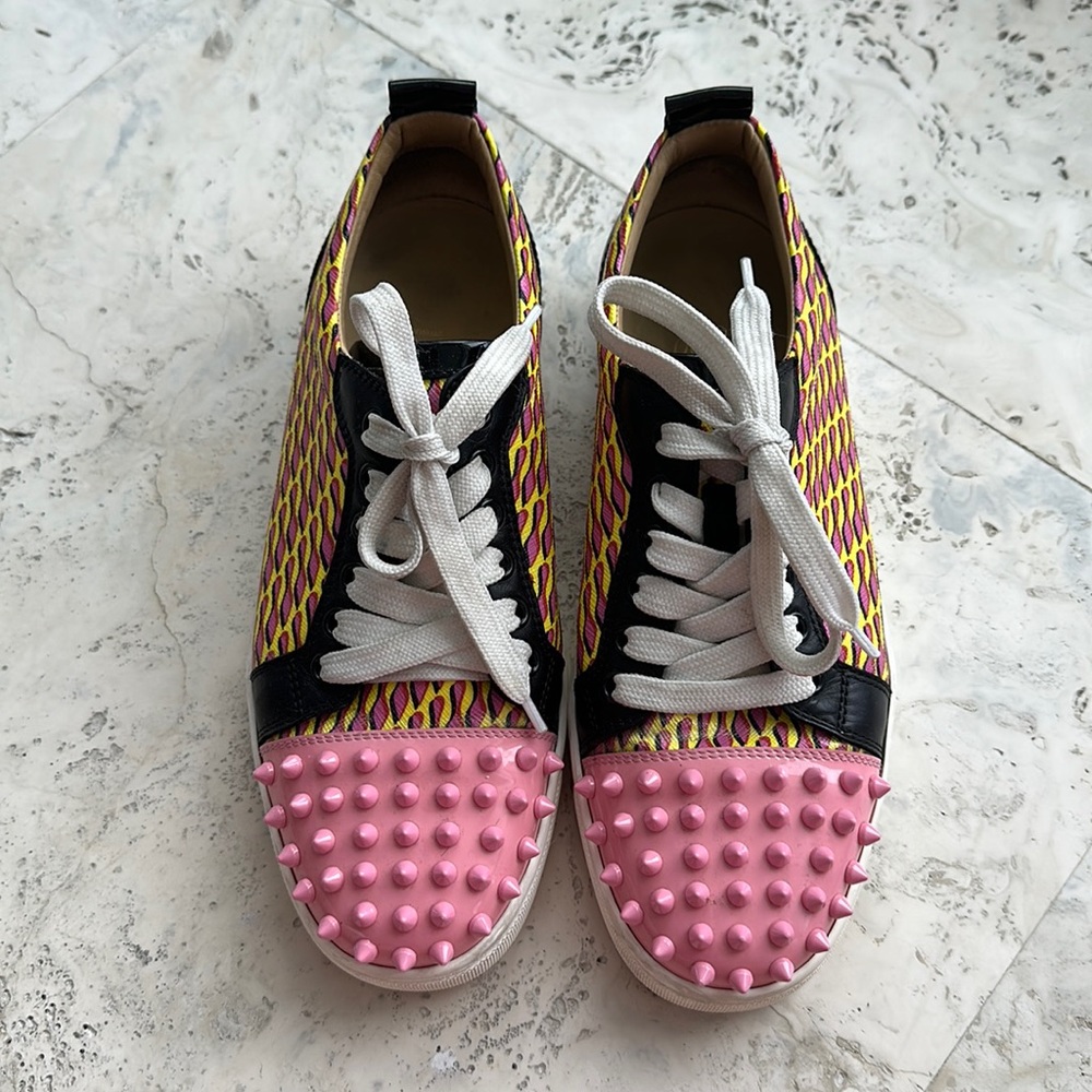 Louboutin Spike Sneakers Pink and Yellow